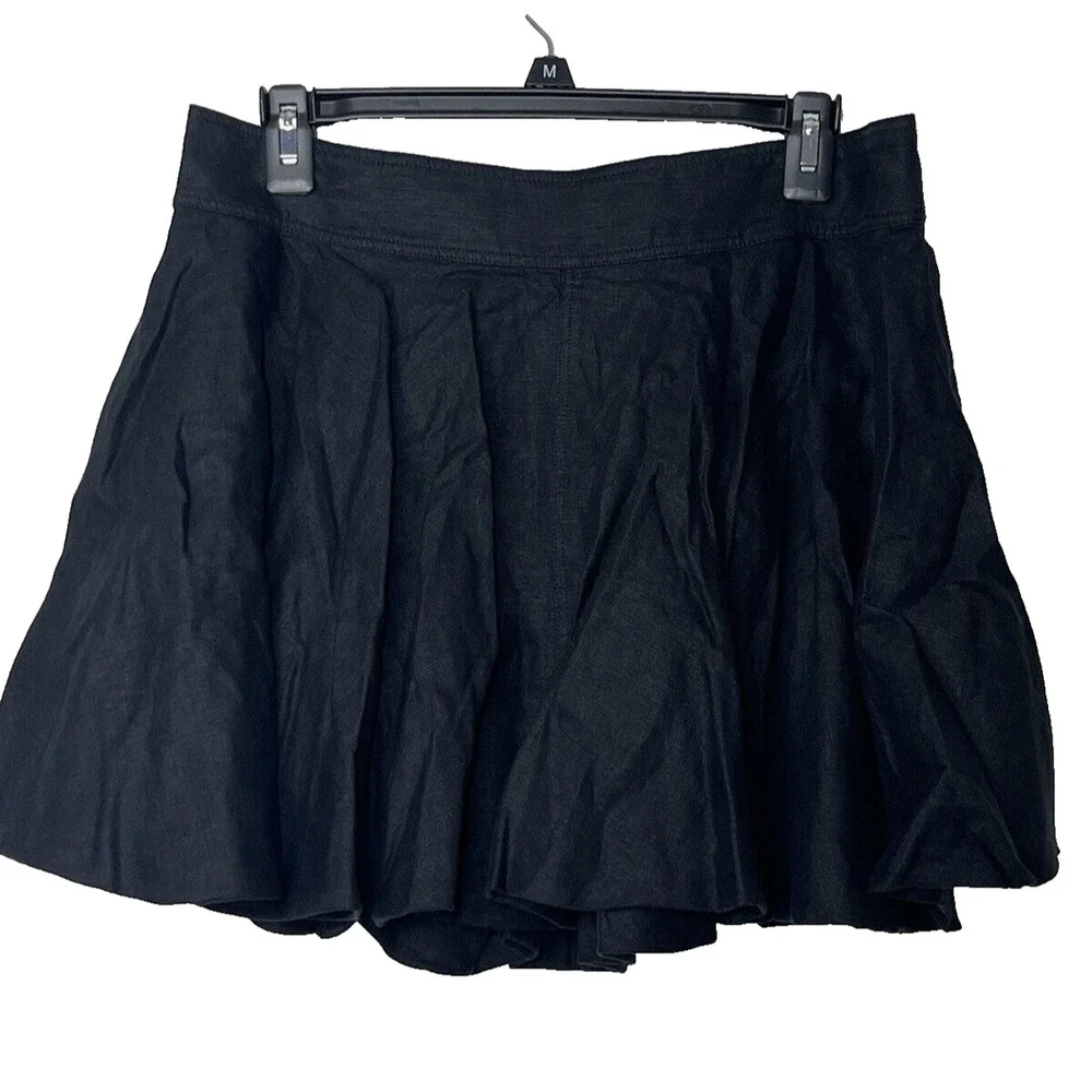 J Crew Button Up Mini Skirt 100% Linen 10 Black Swingy Full Balloon Ruffle
